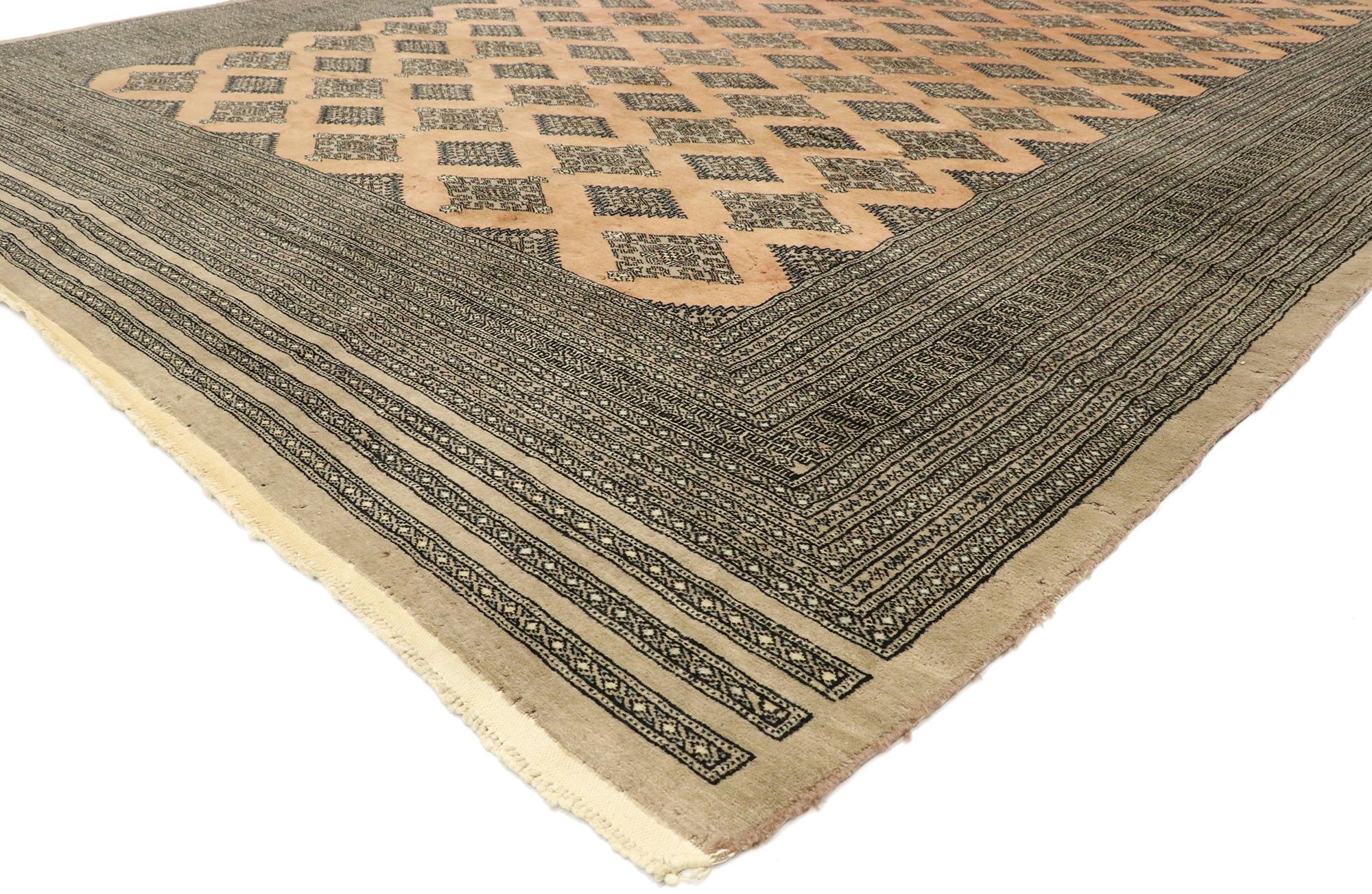 77468 Vintage Pakistani Jaldar Design Bokhara Rug, 09'06 x 12'00. Pakistani Jaldar Design Bokhara rugs are handwoven carpets known for its traditional Bokhara design featuring geometric patterns like the Jaldar motif, characterized by rows of