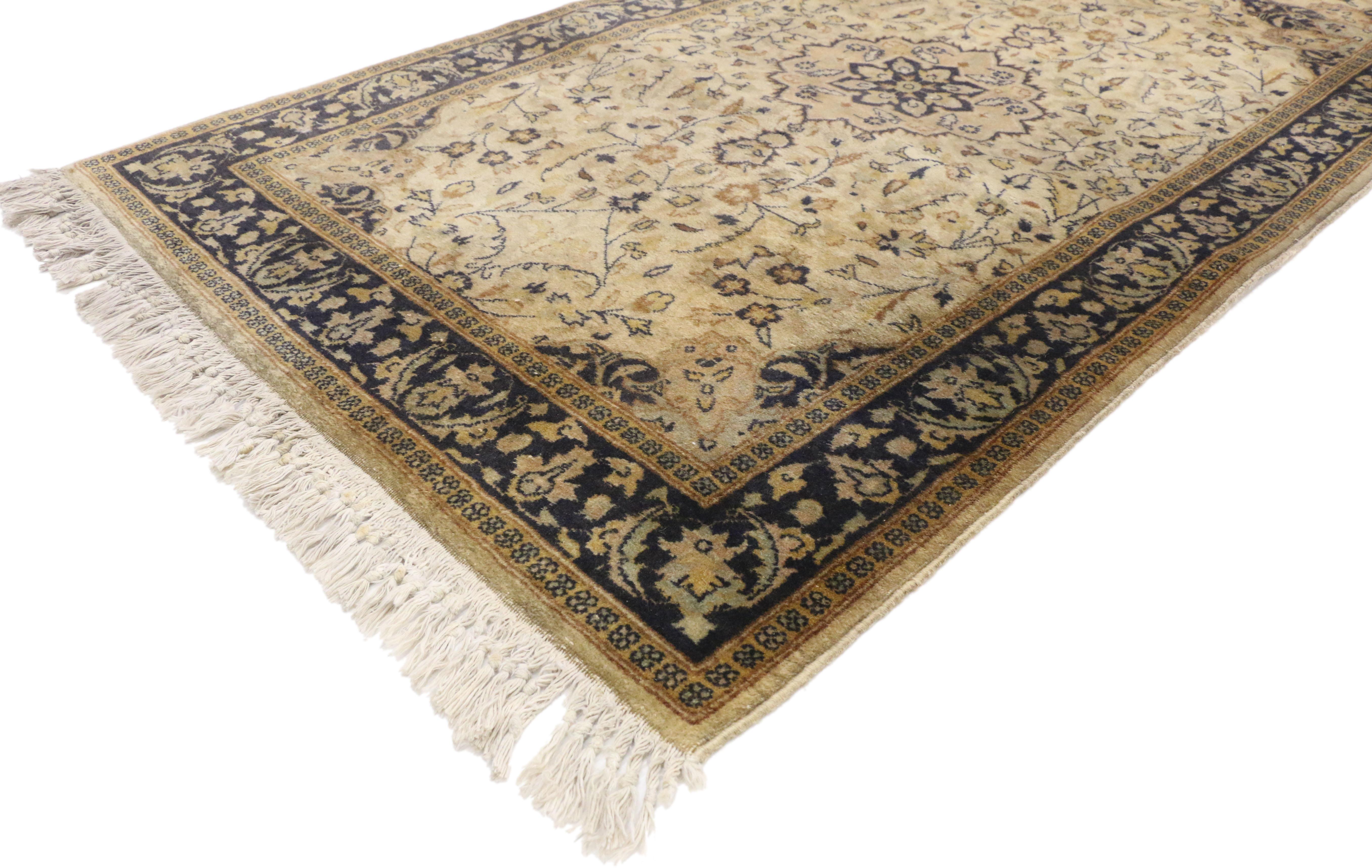 74890 Vintage Pakistani Isfahan Runner, 02'08 x 07'11. Pakistan Isfahan rug runners are handwoven rugs made in Pakistan, drawing inspiration from the intricate designs of traditional Isfahan rugs from Iran. These rugs typically feature elaborate