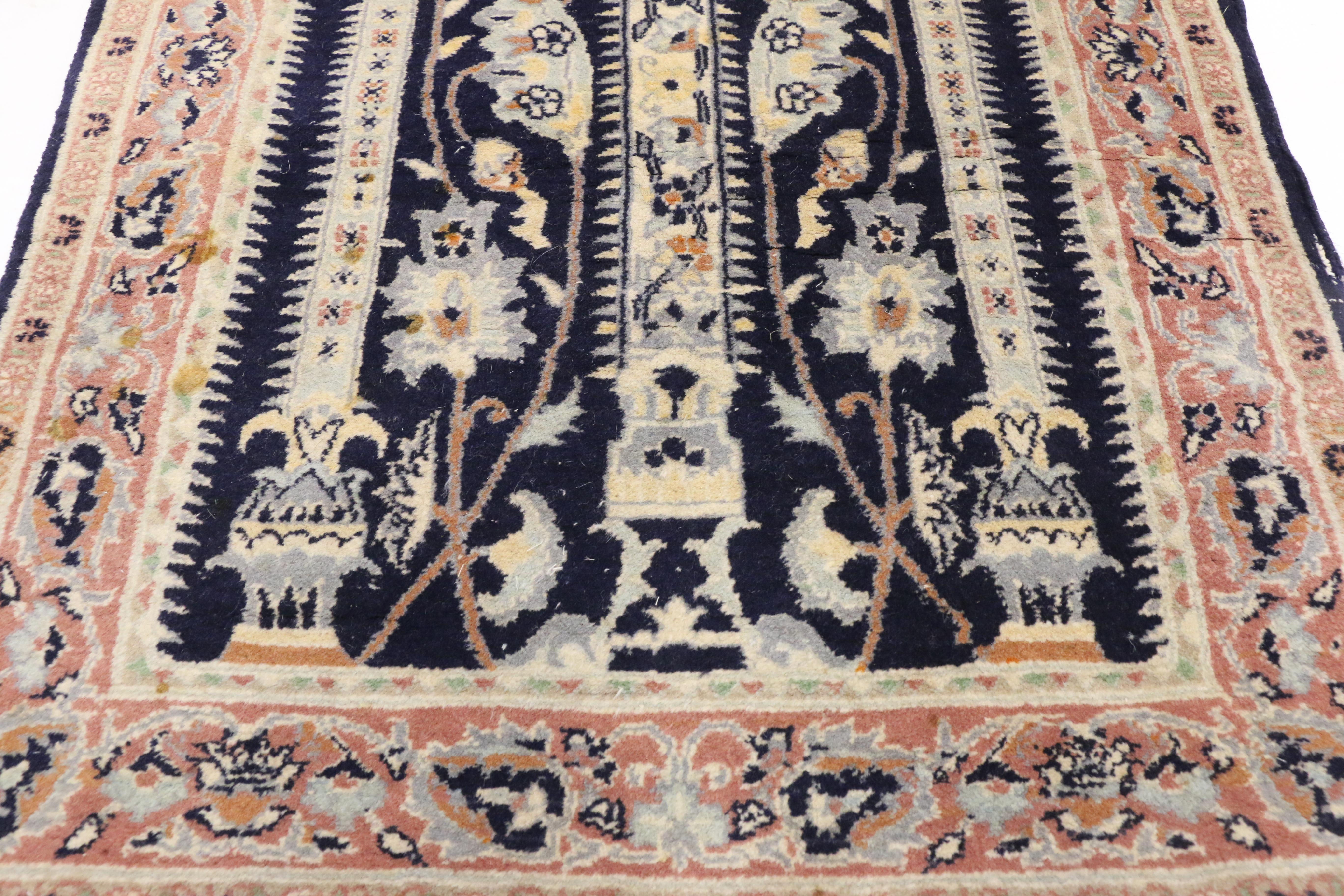 Hand-Knotted Vintage Pakistani Persian Style Mihrab Prayer Rug