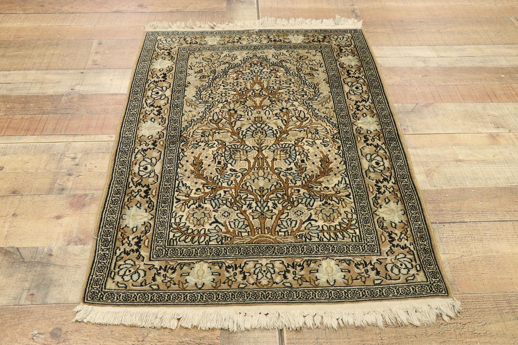 Wool Vintage Pakistani Persian Style Prayer Rug with Directional Layout Design