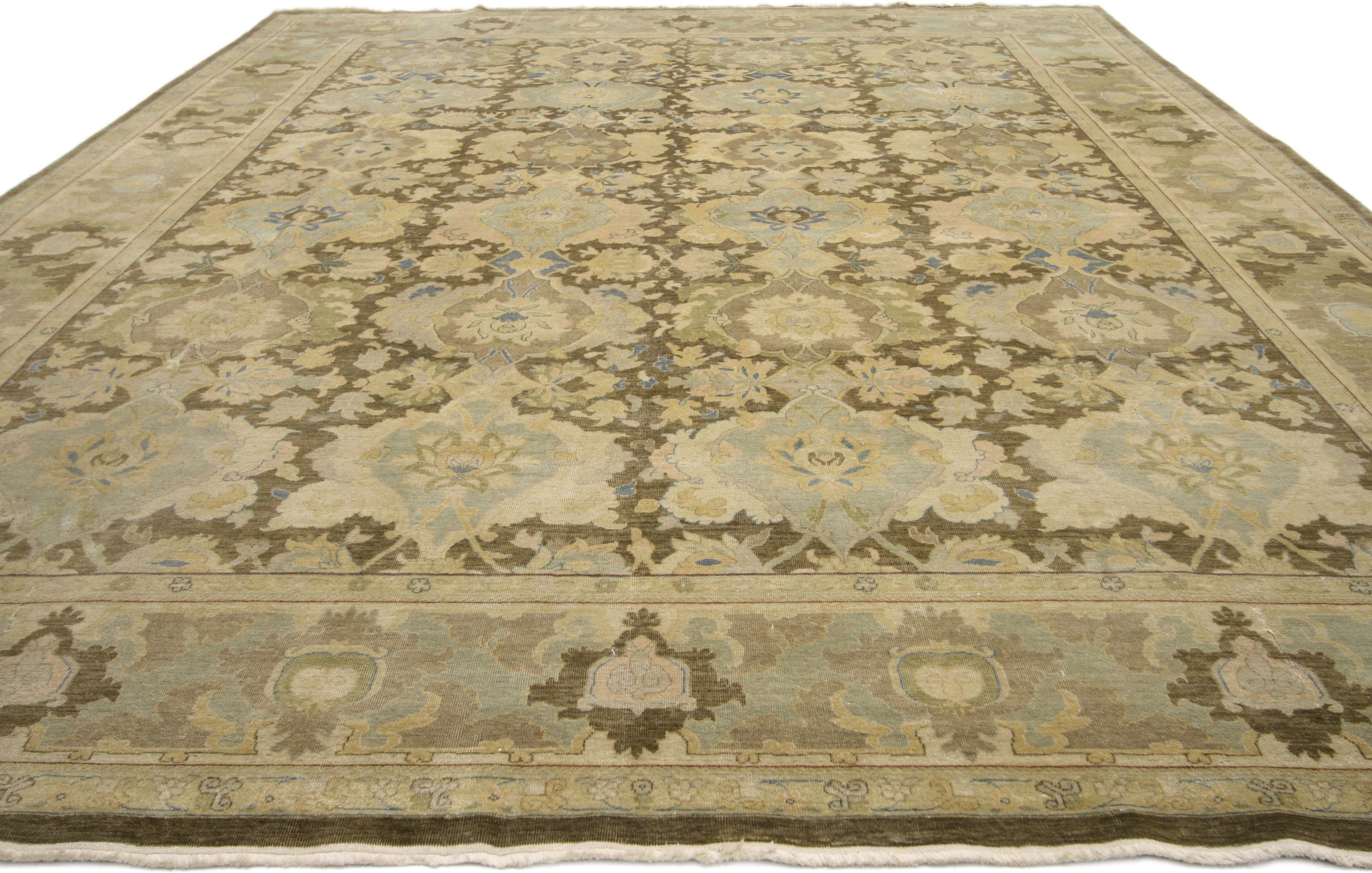 Hand-Knotted Vintage Pakistani Rug with Bakshaish Design and Warm, Neutral Colors