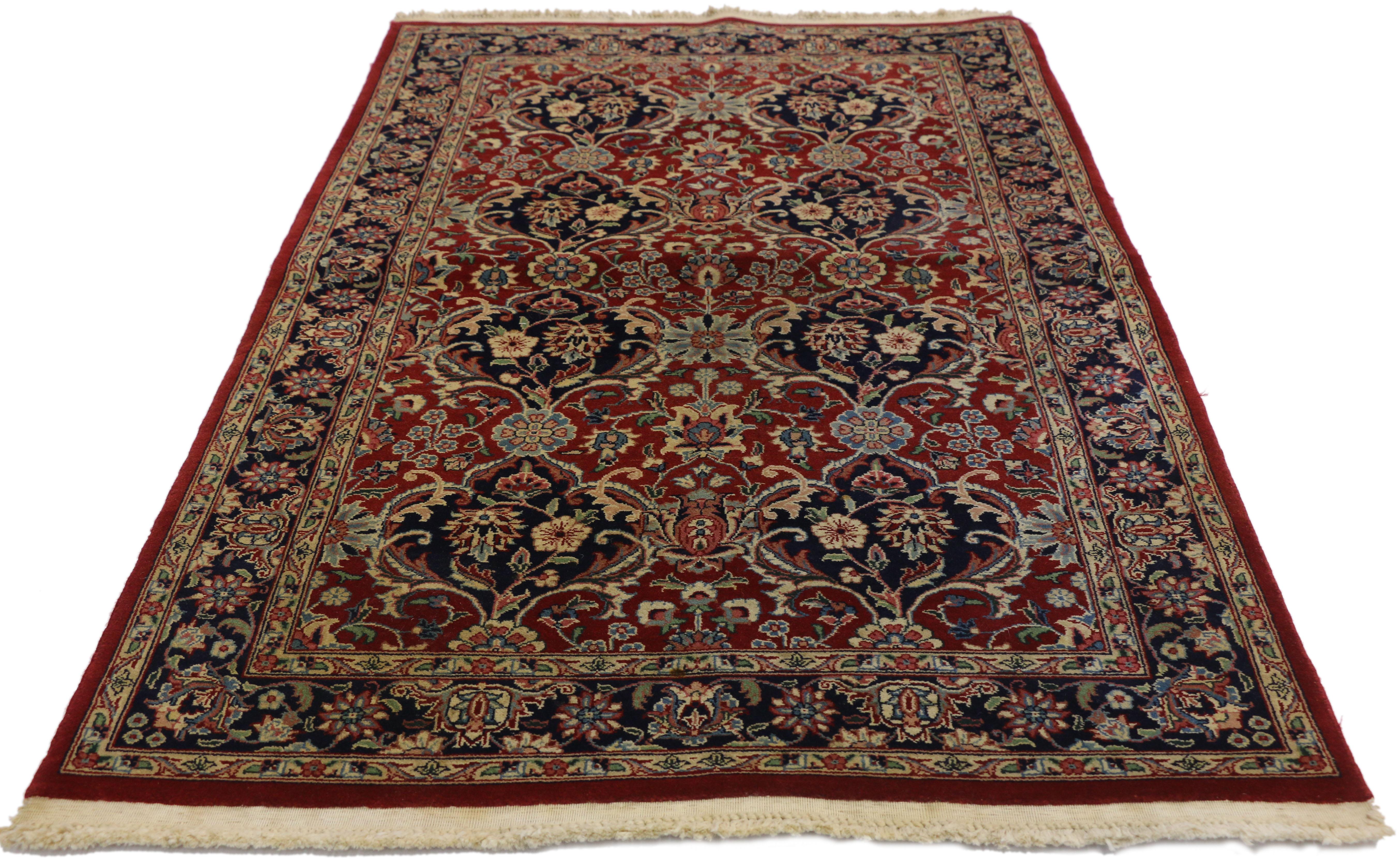 Jacobean Vintage Pakistani Rug with Floral Bouquets and Persian Design For Sale