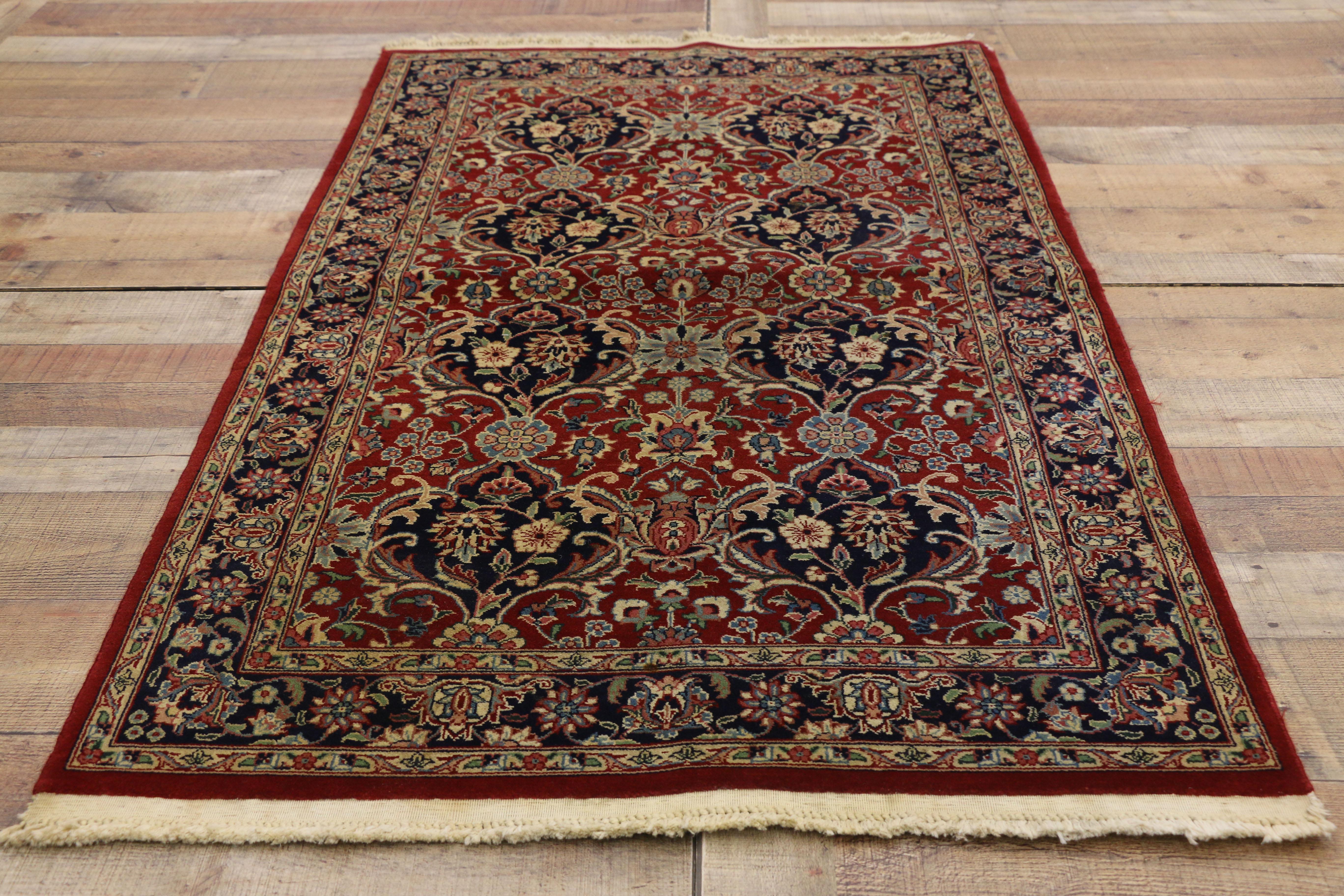 Wool Vintage Pakistani Rug with Floral Bouquets and Persian Design For Sale