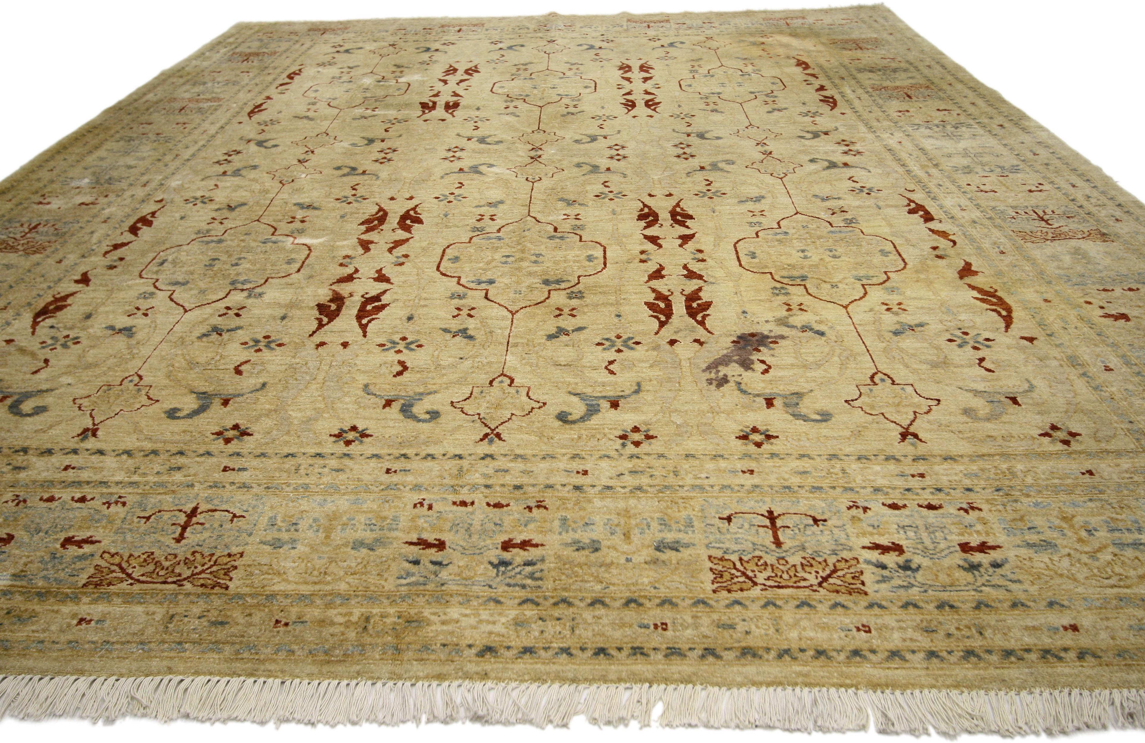 77171 Vintage Pakistani Rug, 08'10 x 11'02.
Warm and inviting with incredible detail and texture, this hand knotted wool vintage Pakistani rug is poised to impress. The timeless design and earthy colorway woven into this piece work together creating