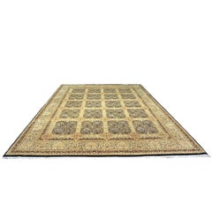 Vintage Pakistani Tabriz Wolle 12x15 Elfenbein, Schwarz & Gold Handmade Area Rug