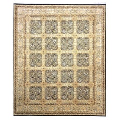 Vintage Pakistani Tabriz Wolle 12x15 Elfenbein, Schwarz & Gold Handmade Area Rug