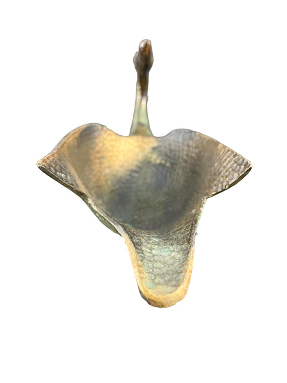 European Vintage Pal-Bell Patinated, Cast Bronze Ashtray in the Form of a Swan