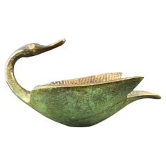 Cendrier vintage en bronze moulé patiné en forme de cygne en palmier
