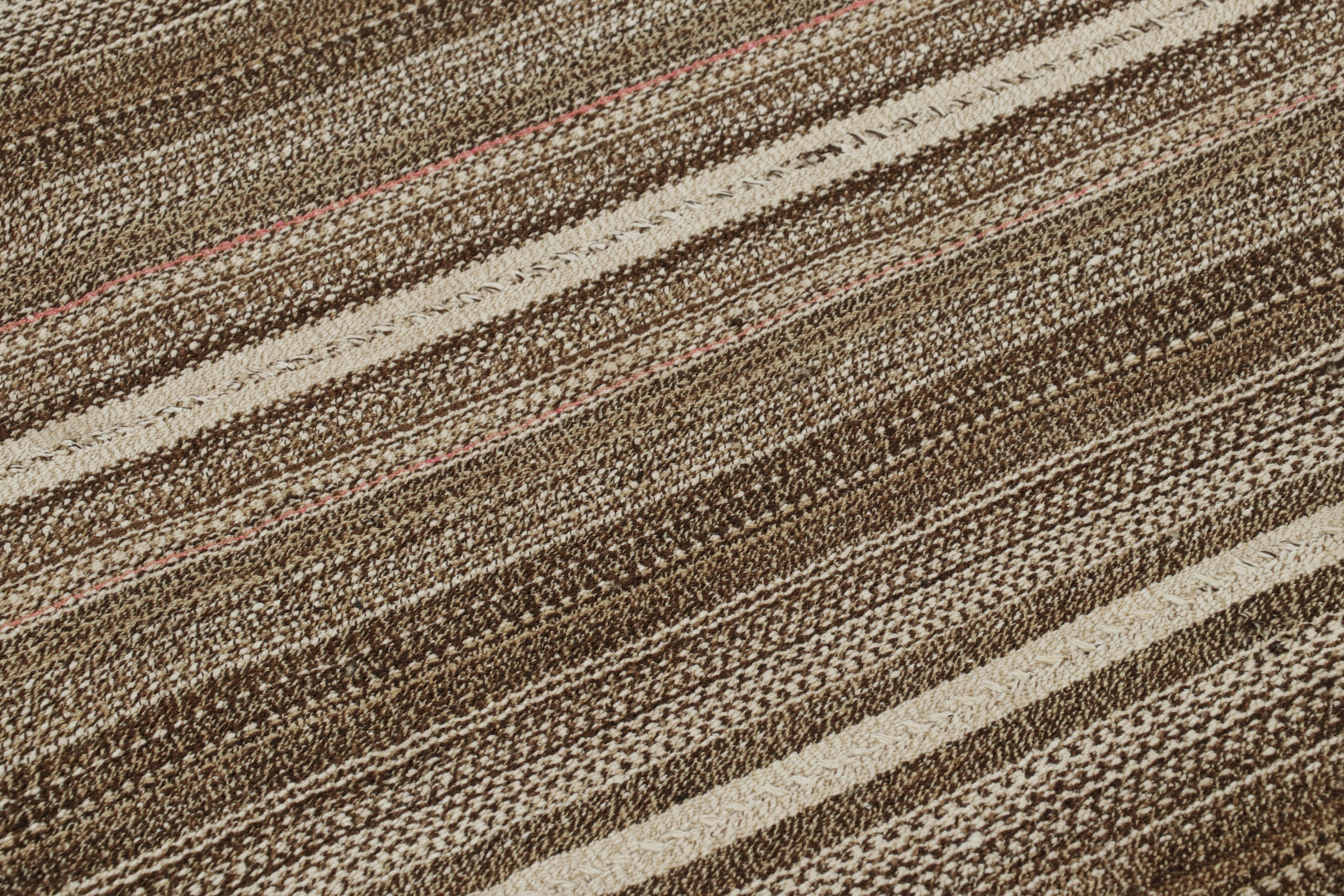 Tessuto a mano Vintage Palas Bidjar Kilim persiano a strisce beige-marrone - Rug & Kilim in vendita