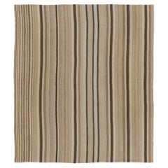 Vintage Palas Bidjar Persian Square Kilim, Beige-Brown Stripes - Rug 
Kilim