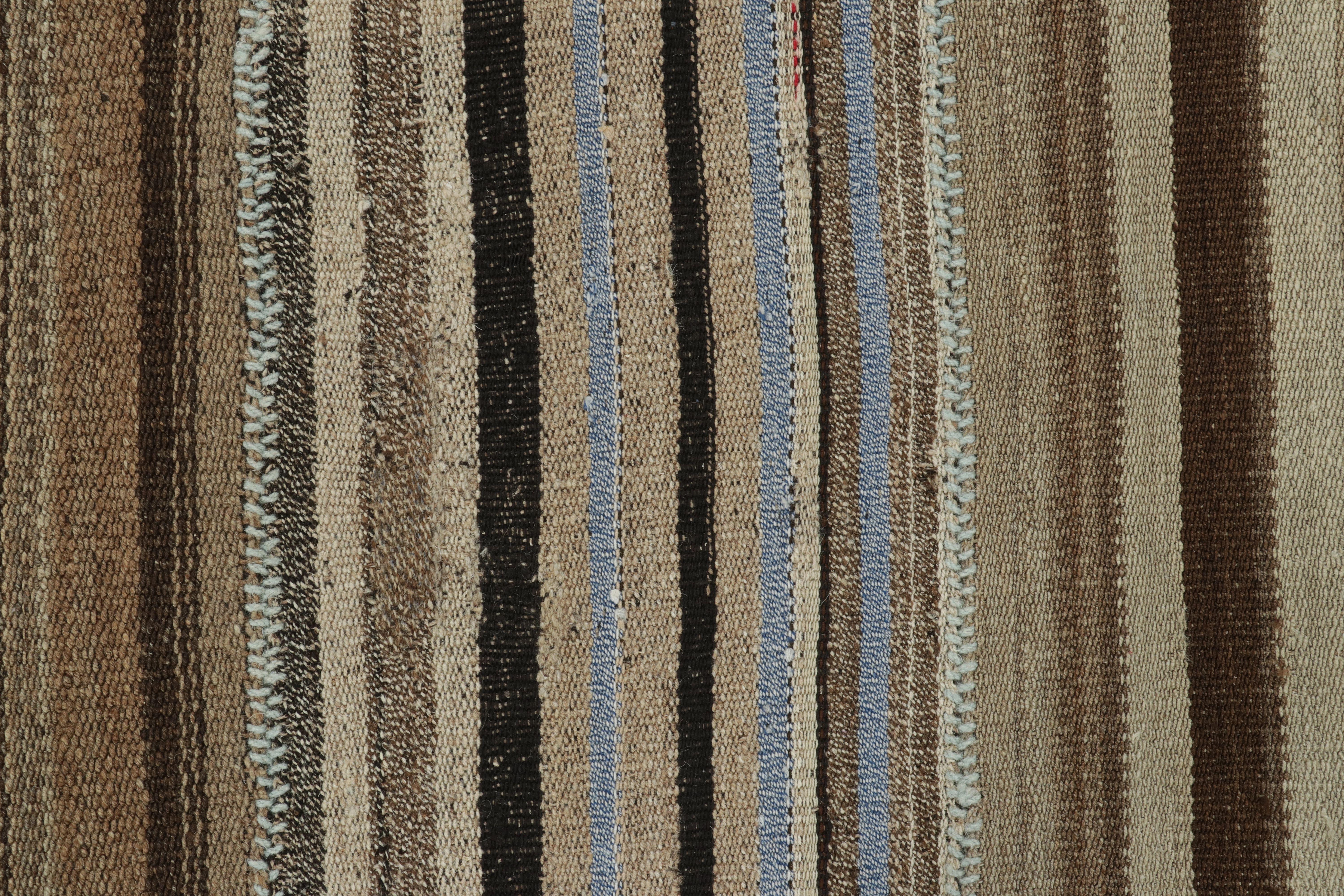 Tessuto a mano Vintage Palas Bidjar Kilim persiano quadrato, strisce marroni - Rug & Kilim in vendita