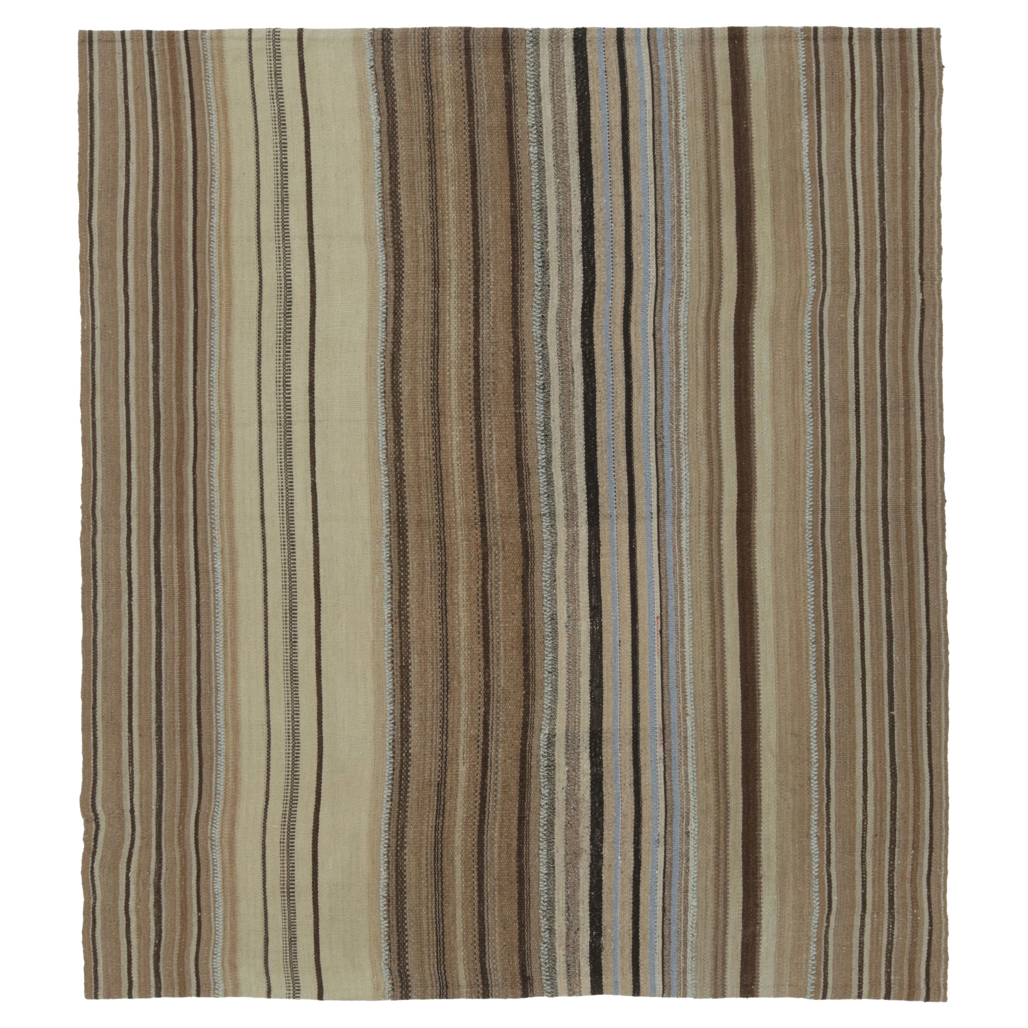 Vintage Palas Bidjar Persian Square Kilim, Brown Stripes - Rug 
Kilim