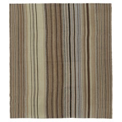 Vintage Palas Bidjar Persian Square Kilim, Brown Stripes - Rug 
Kilim