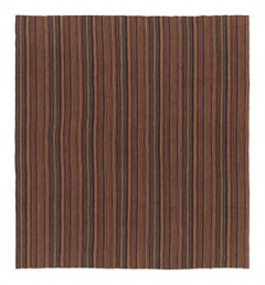 Vintage Palas Bidjar Square Kilim in Brown & Red with Bold Stripes - Rug & Kilim