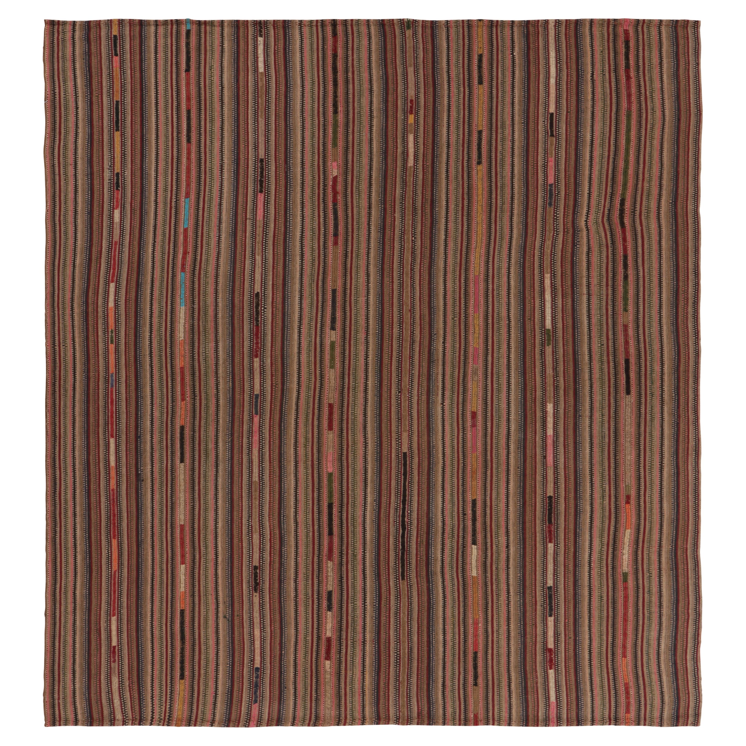 Vintage Palas Bidjari Persia Square Kilim, Colorful Geometric Stripe-Rug
Kilim