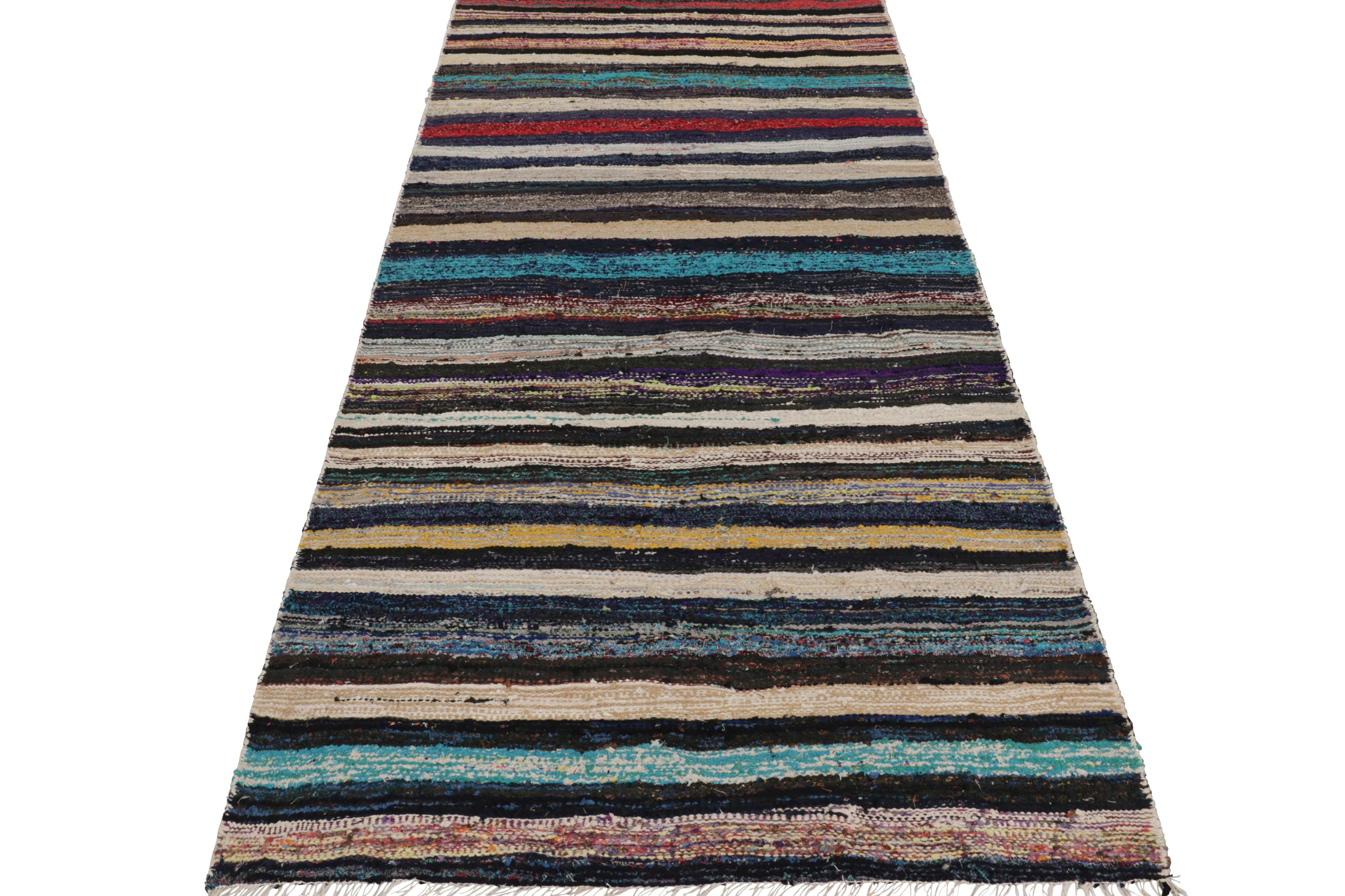 Tessuto a mano Vintage Palas Bidjari Kilim persiano, striscia geometrica marrone - Rug & Kilim in vendita