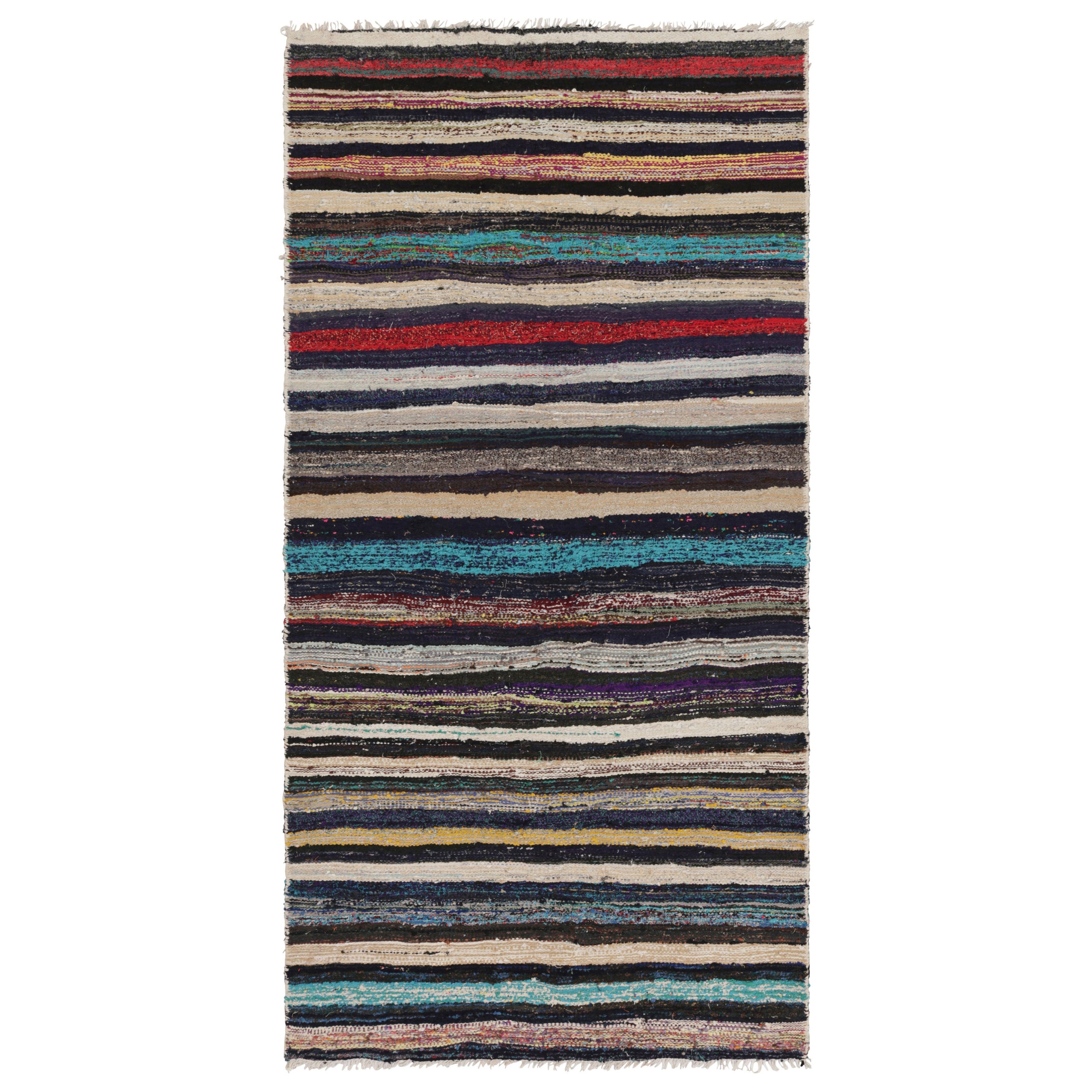 Vintage Palas Bidjari Kilim persiano, striscia geometrica marrone - Rug & Kilim in vendita