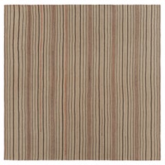 Vintage Palas Bidjari Persian Square Kilim, Brown Geometric Stripe - Rug & Kilim
