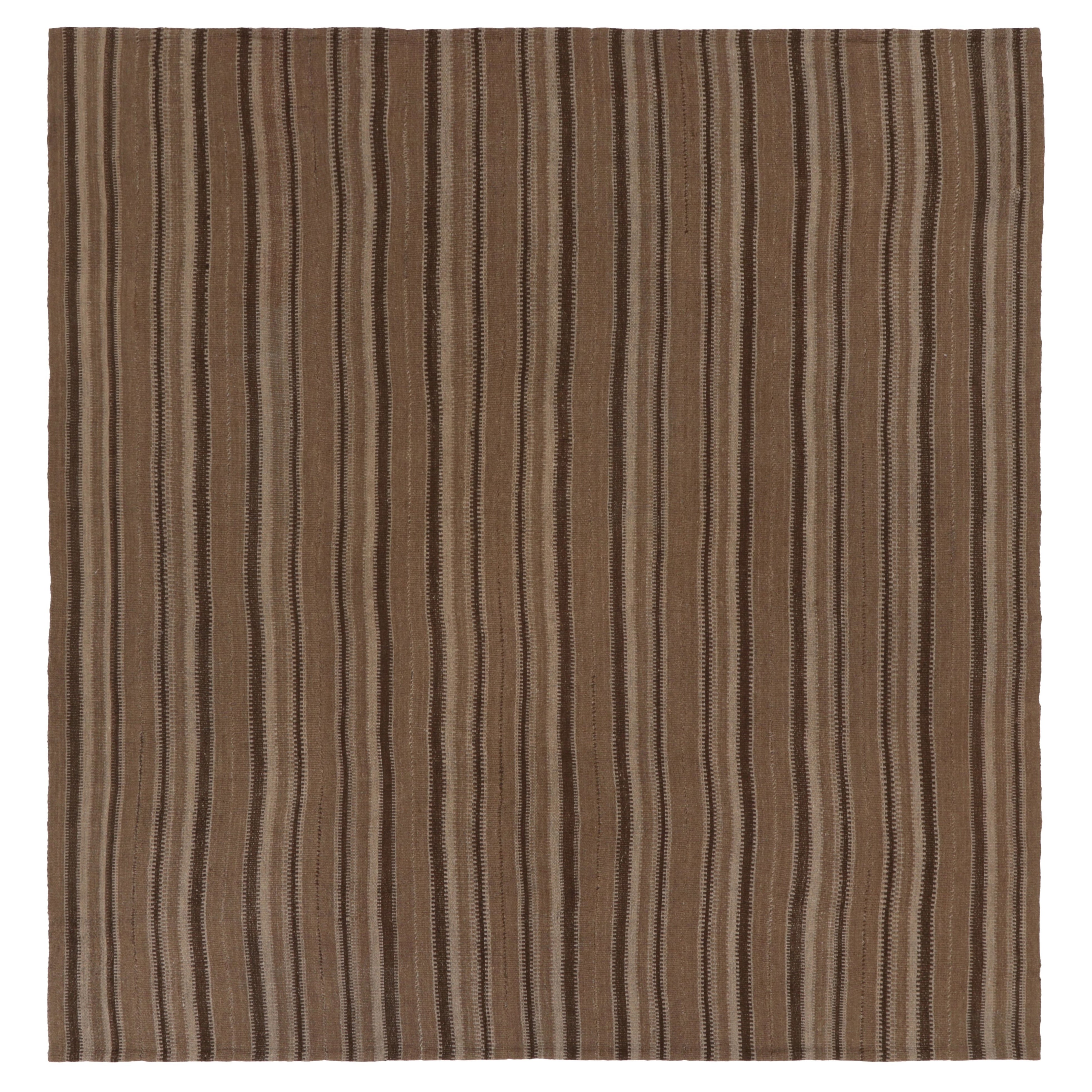 Vintage Palas Bidjari Persischer Quadratischer Kilim, Brauner Geometrischer Streifen - Rug
Kilim