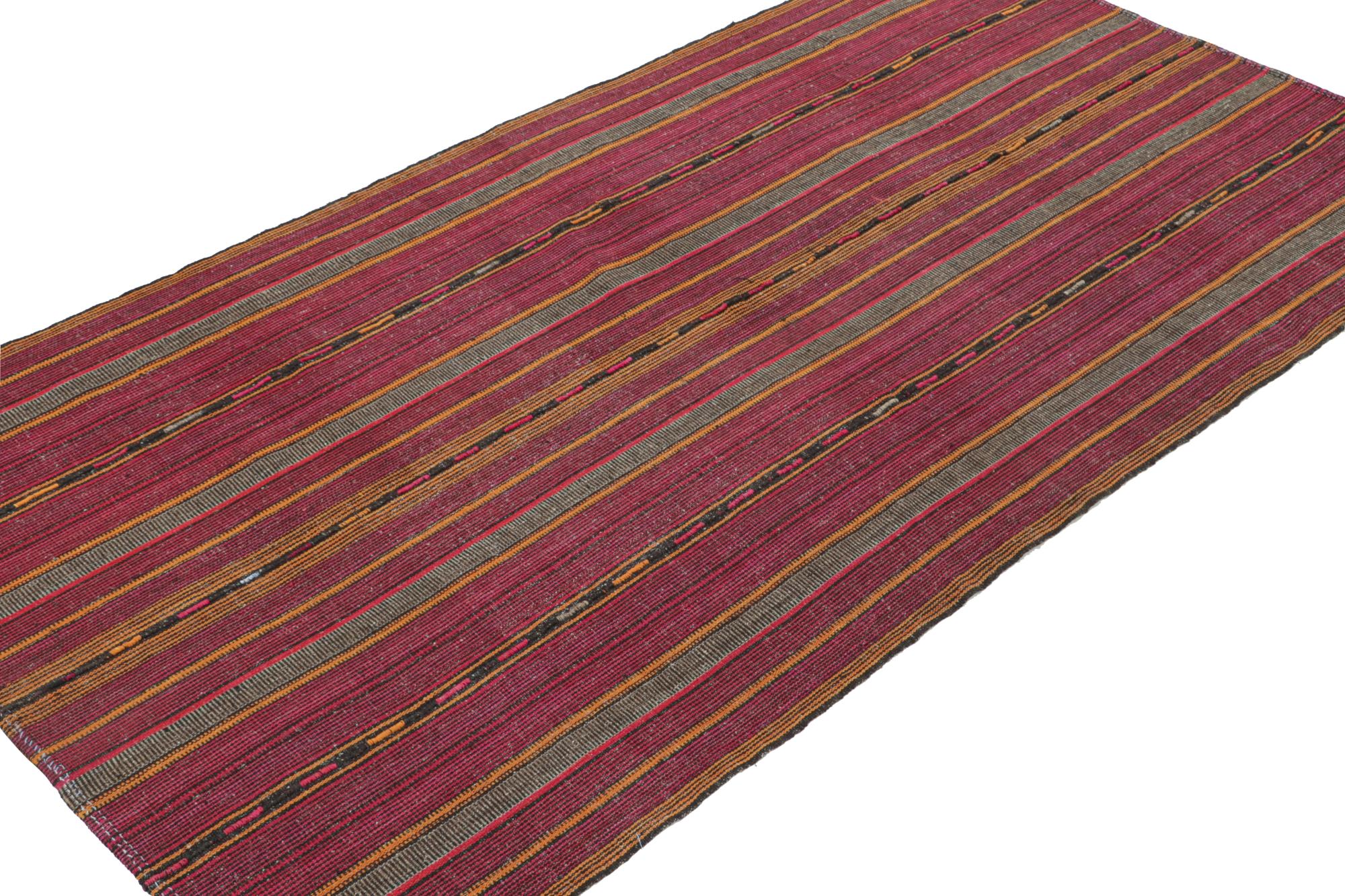 Hand-Woven Vintage Palas Persian Kilim in Pink and Ochre Stripes For Sale