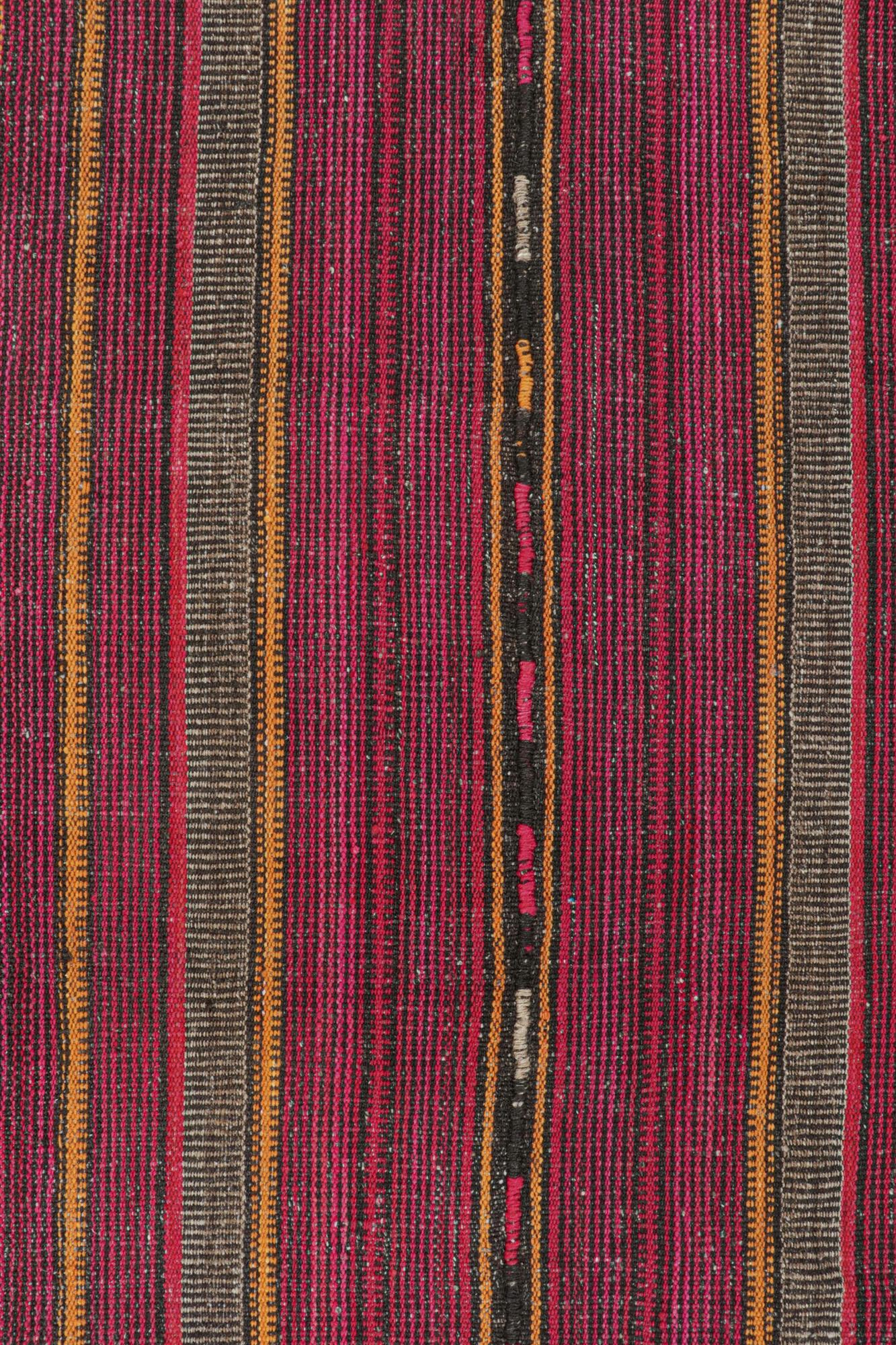 Mid-20th Century Vintage Palas Persian Kilim in Pink and Ochre Stripes For Sale