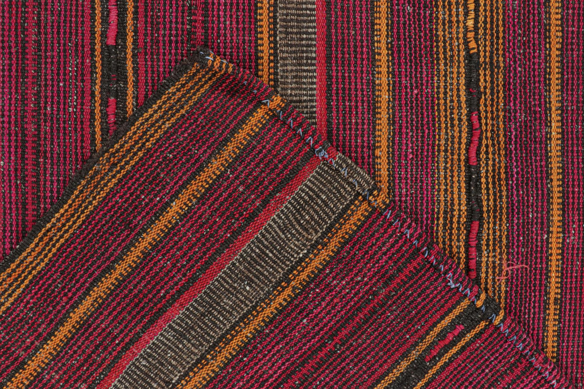 Wool Vintage Palas Persian Kilim in Pink and Ochre Stripes For Sale