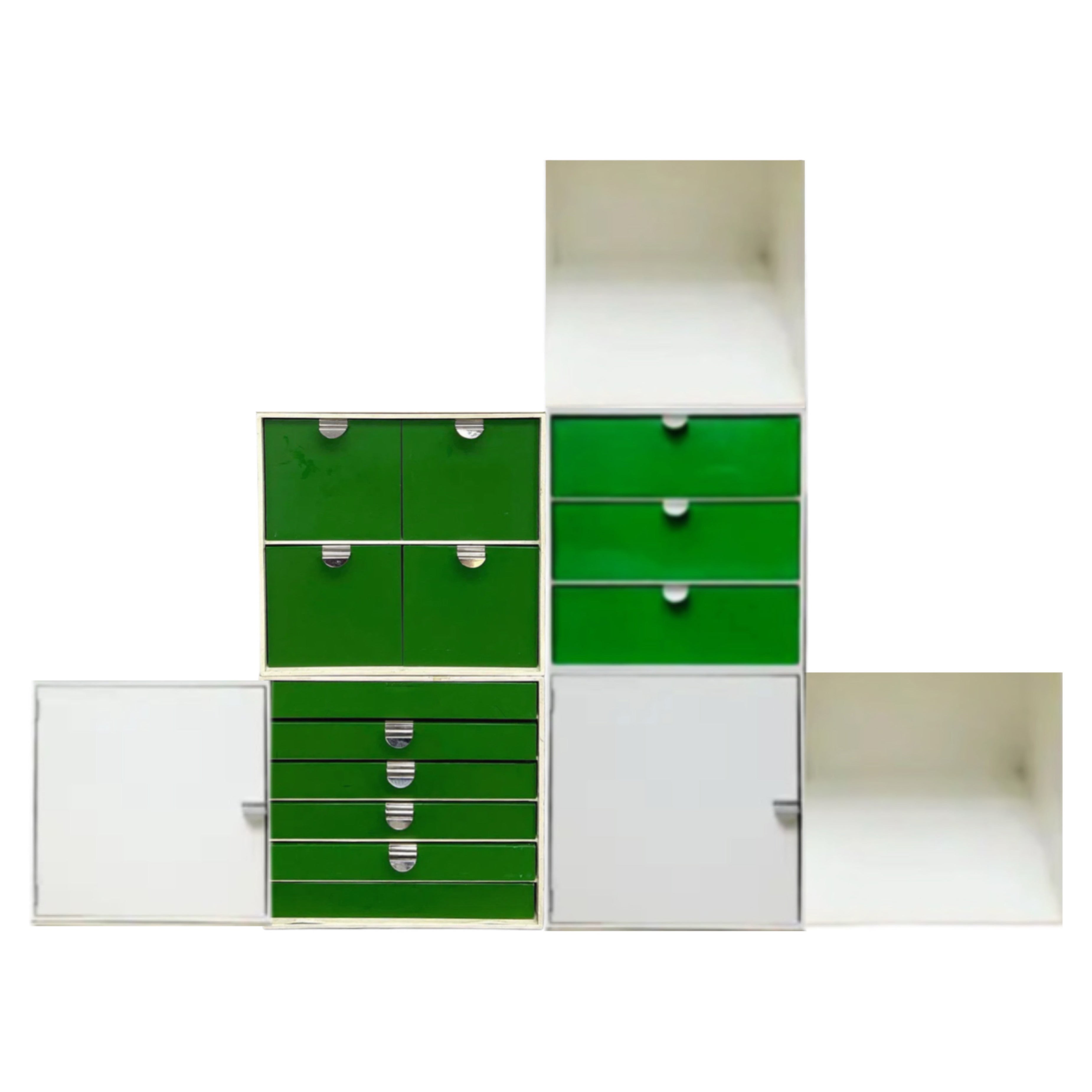 Vintage Palaset Palanox Modular Storage Box Set of 7, Green White, Finland, 1972 For Sale