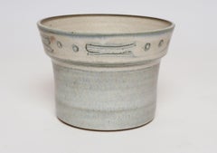 Vintage Pale Blue Matte Glazed Incised Ceramic Planter by Deanna Nichols