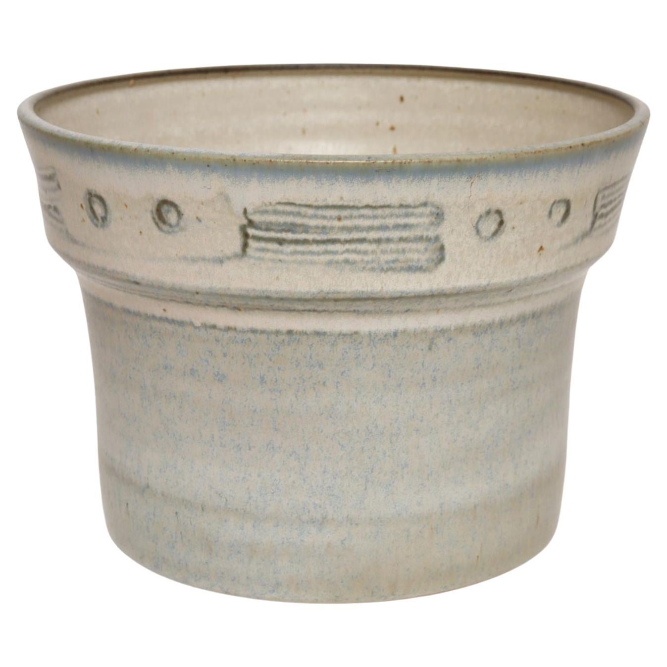 Vintage Pale Blue Matte Glazed Incised Ceramic Planter by Deanna Nichols
