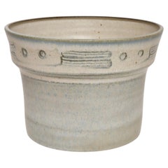 Vintage Pale Blue Matte Glazed Incised Ceramic Planter by Deanna Nichols