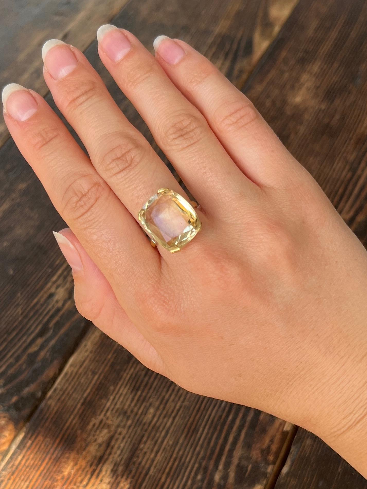 Emerald Cut Vintage Pale Citrine and 9 Carat Gold Cocktail Ring For Sale