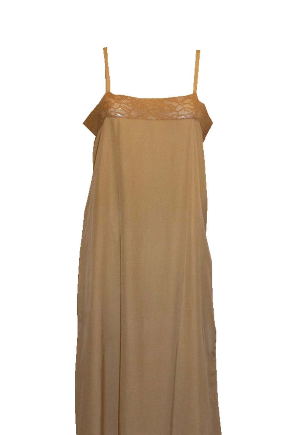 Brown Vintage Pale Coffee Colour Silk Slip with Beautiful Lace detail For Sale