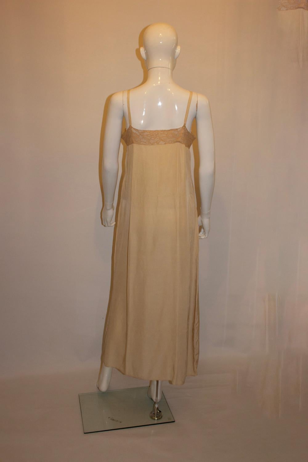 Vintage Pale Coffee Colour Silk Slip with Beautiful Lace detail For Sale 1