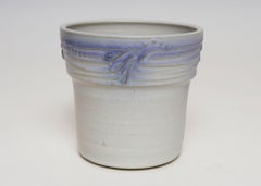 Vintage Pale Gray and Lilac Incised Studio Ceramic Planter by Deanna Nichols