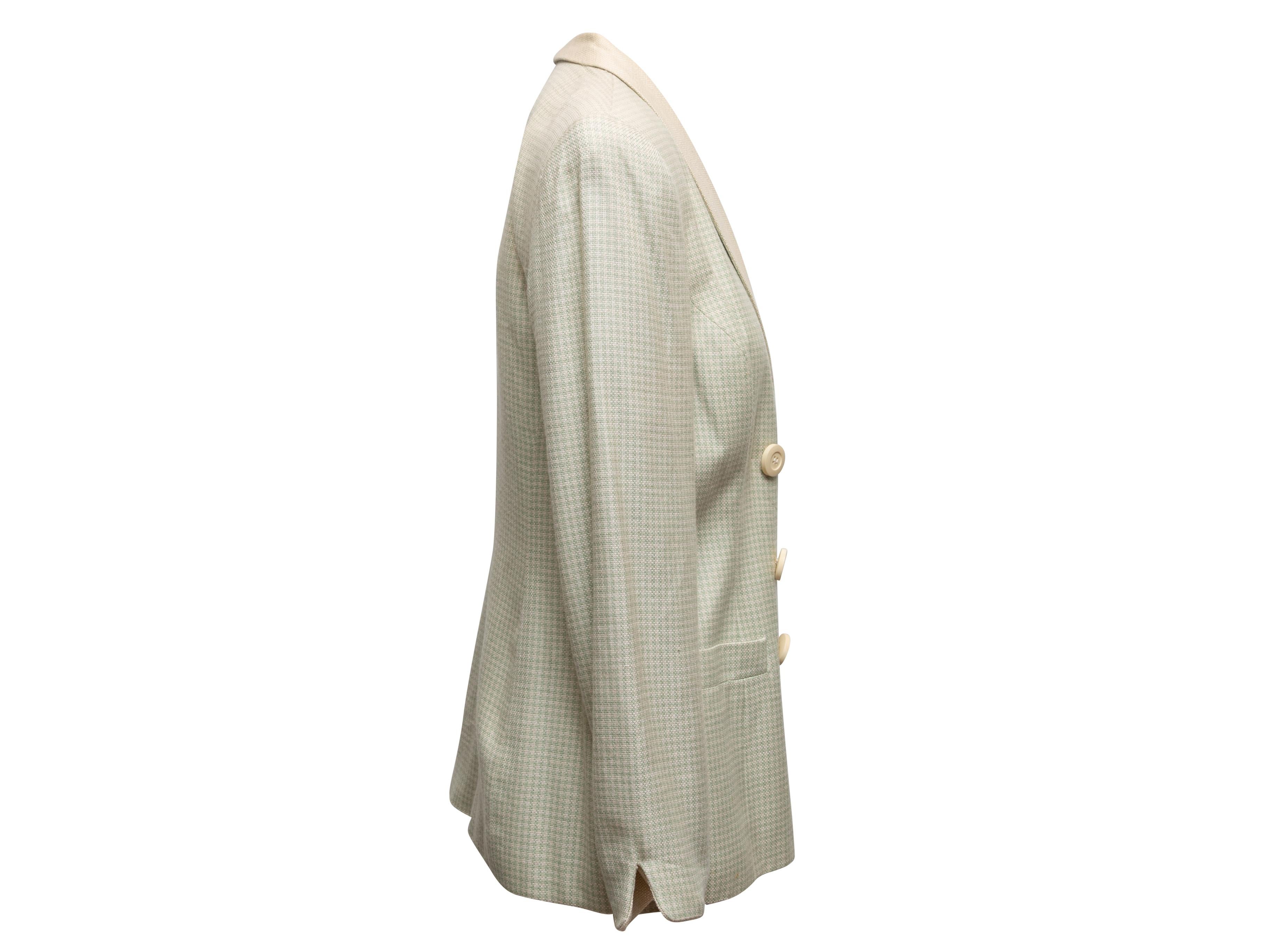 Zweireihiger Vintage-Blazer von Christian Dior Gingham in Blassgrün & Creme, Größe 10 (Weiß)