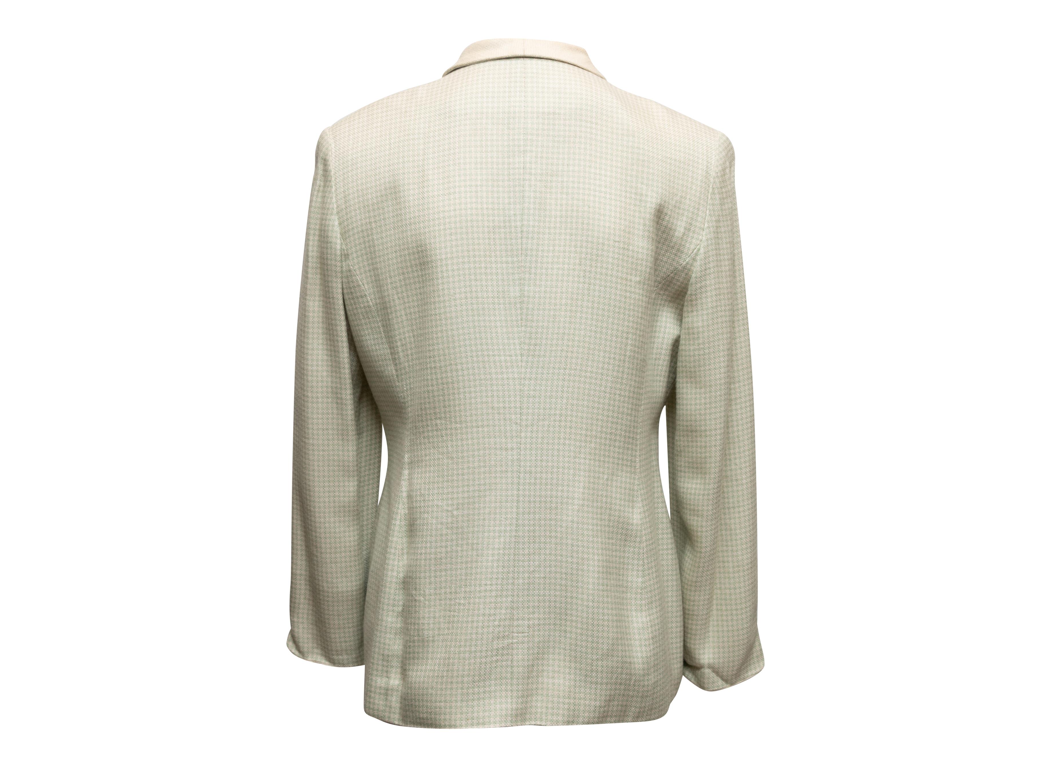 Zweireihiger Vintage-Blazer von Christian Dior Gingham in Blassgrün & Creme, Größe 10 im Zustand „Gut“ in New York, NY