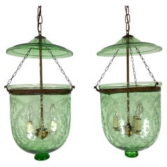 Vintage Pale Green Etched Glass Smoke Bells