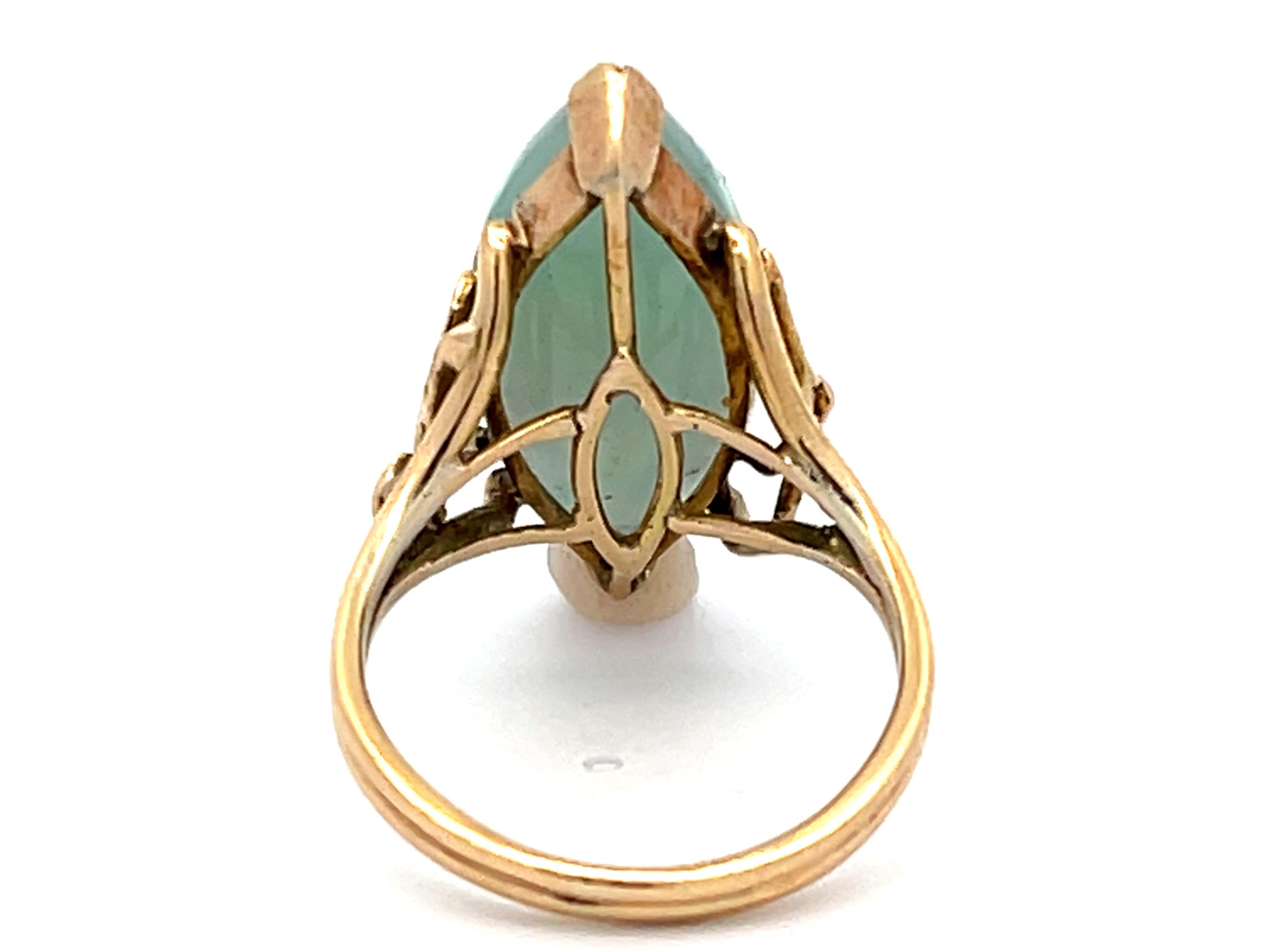 Marquise Cut Vintage Pale Green Jade Novette Ring in 14k Yellow Gold For Sale