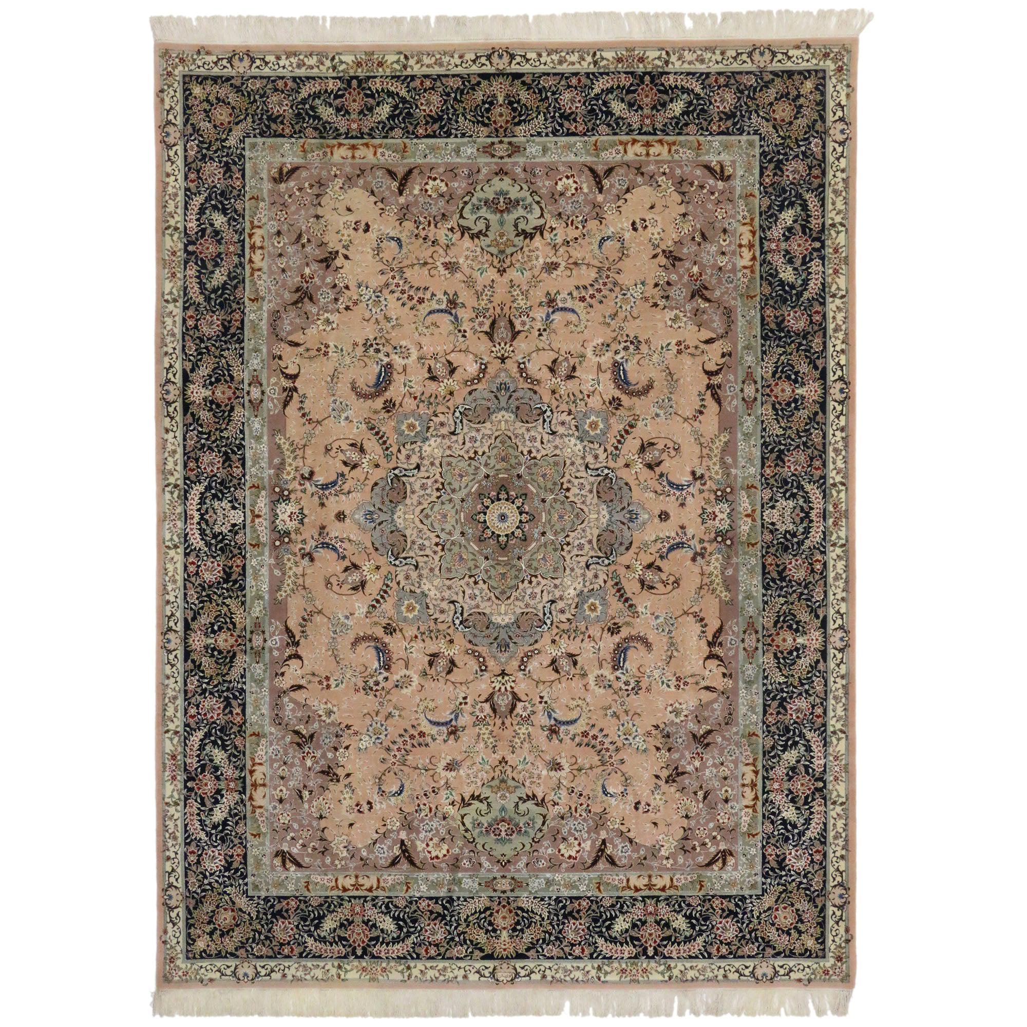Persischer Täbris-Teppich im romantischen arabischen Jugendstil im Art nouveau-Stil in Blassrosa