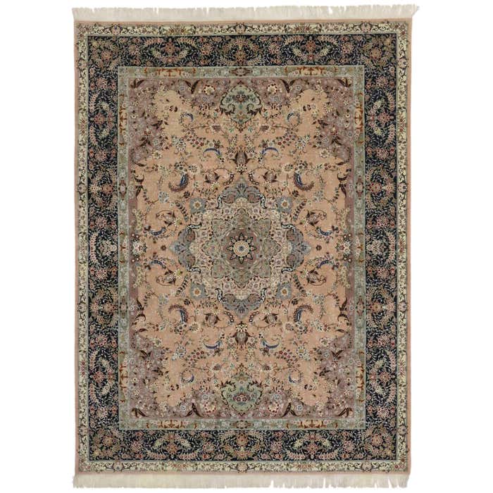 Vintage Pale Pink Persian Tabriz Rug with Romantic Arabesque Art ...