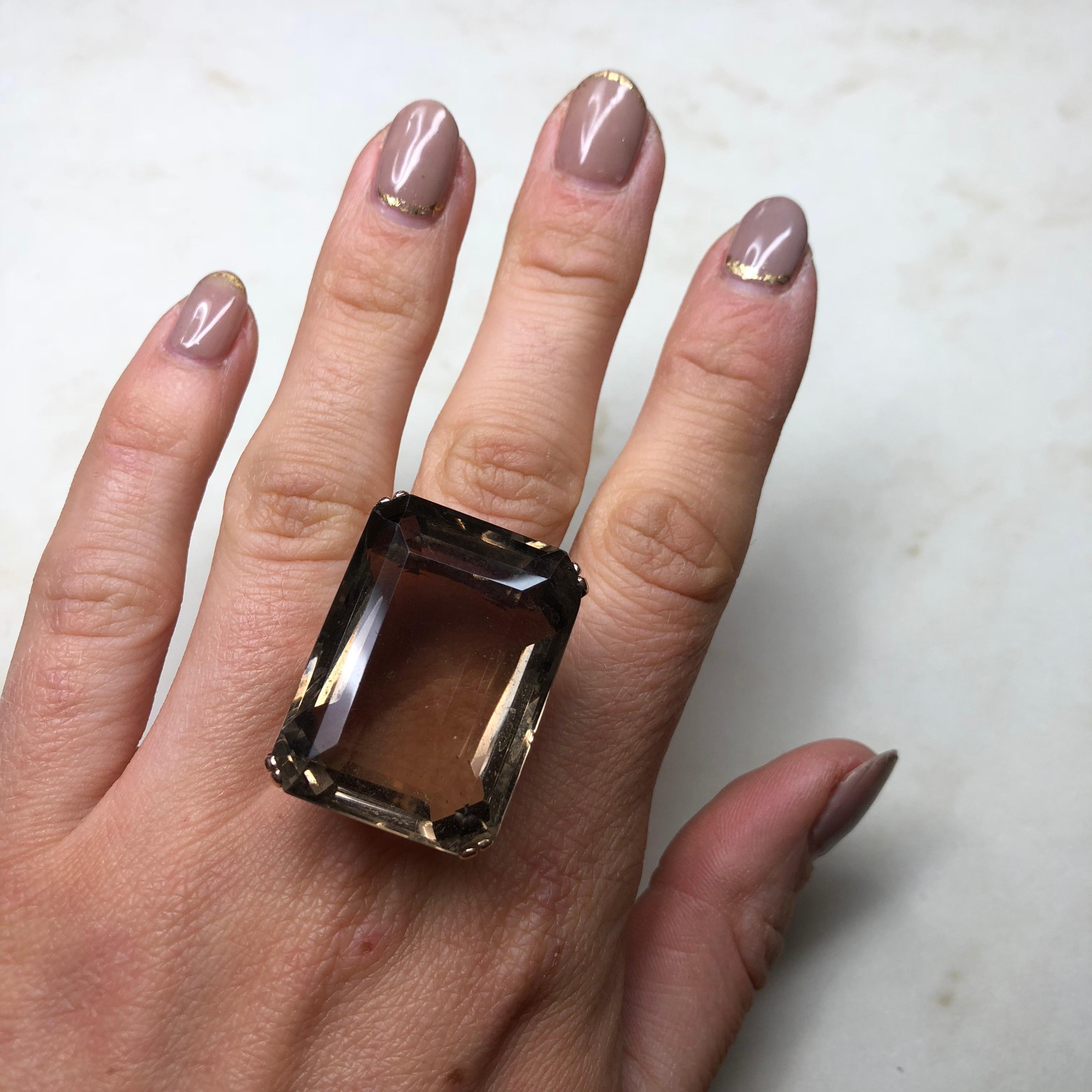 Women's Vintage Pale Smokey Quartz and 9 Carat Gold Cocktail Ring