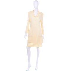 Vintage Pale Yellow Salvatore Ferragamo Skirt and Longline Blazer Jacket Suit