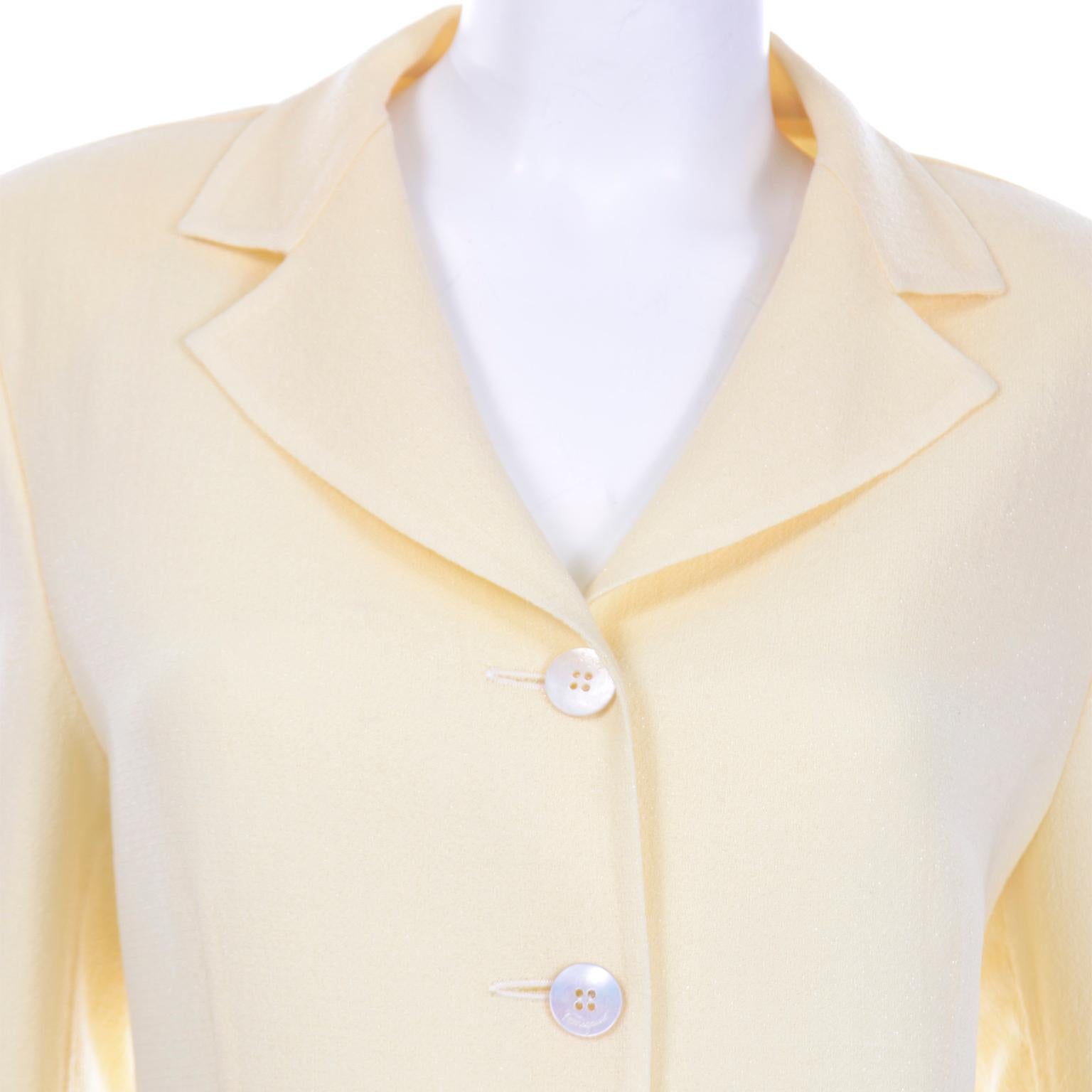 Women's Vintage Pale Yellow Salvatore Ferragamo Skirt and Longline Blazer Jacket Suit For Sale