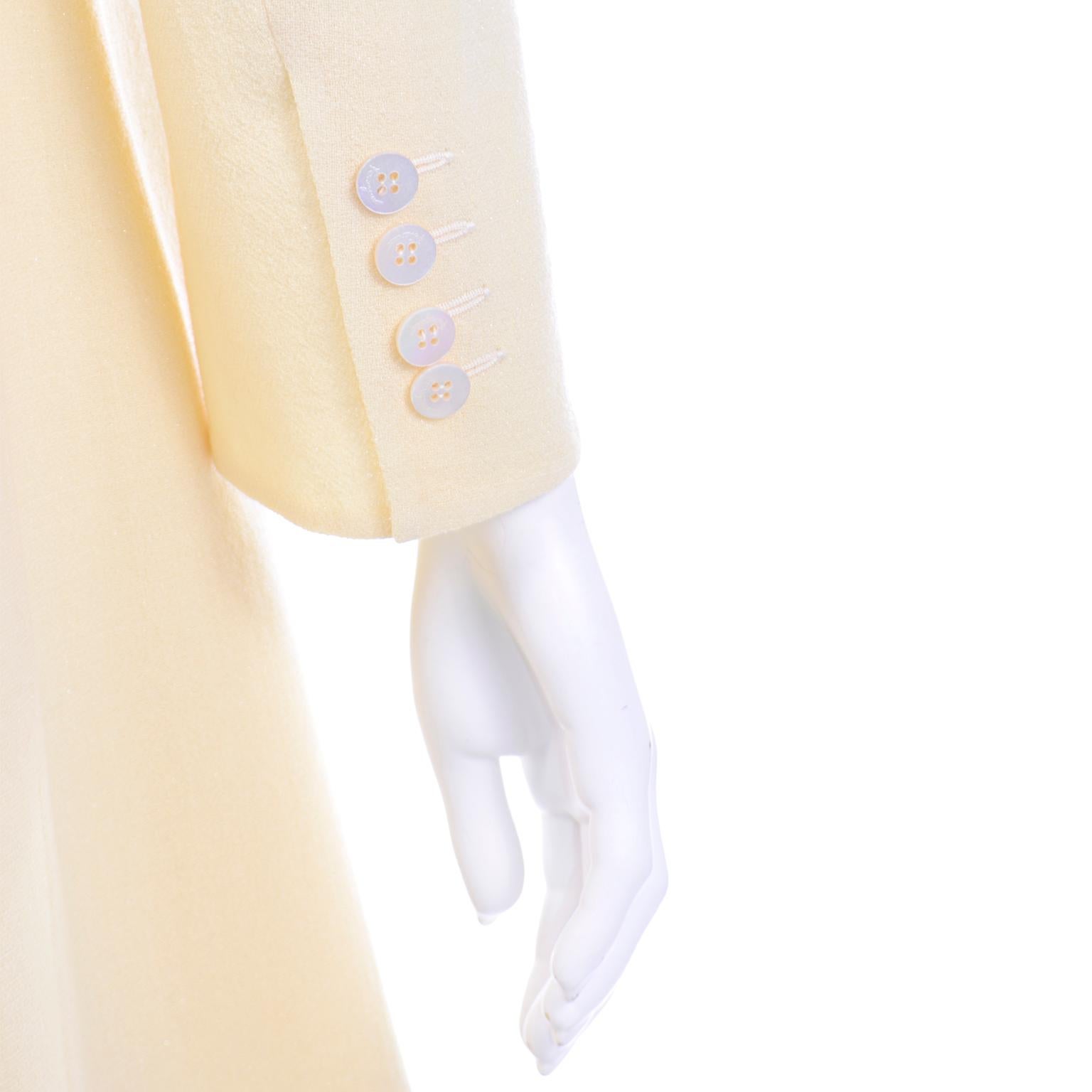 Vintage Pale Yellow Salvatore Ferragamo Skirt and Longline Blazer Jacket Suit For Sale 1