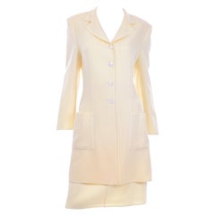 Vintage Pale Yellow Salvatore Ferragamo Skirt and Longline Blazer Jacket Suit