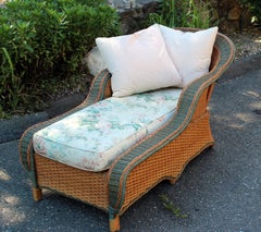 Vintage Palecek Bamboo Rattan Wicker Porch Patio Room Chaise Lounge Settee Chair