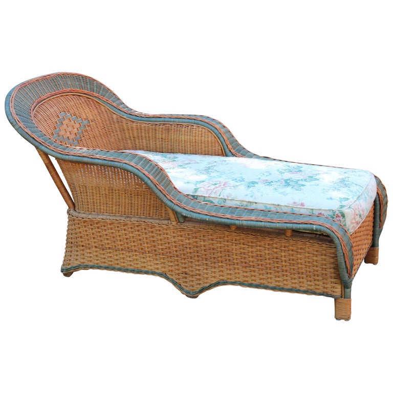 Vintage Palecek Bamboo Rattan Wicker Porch Patio Room Chaise Lounge