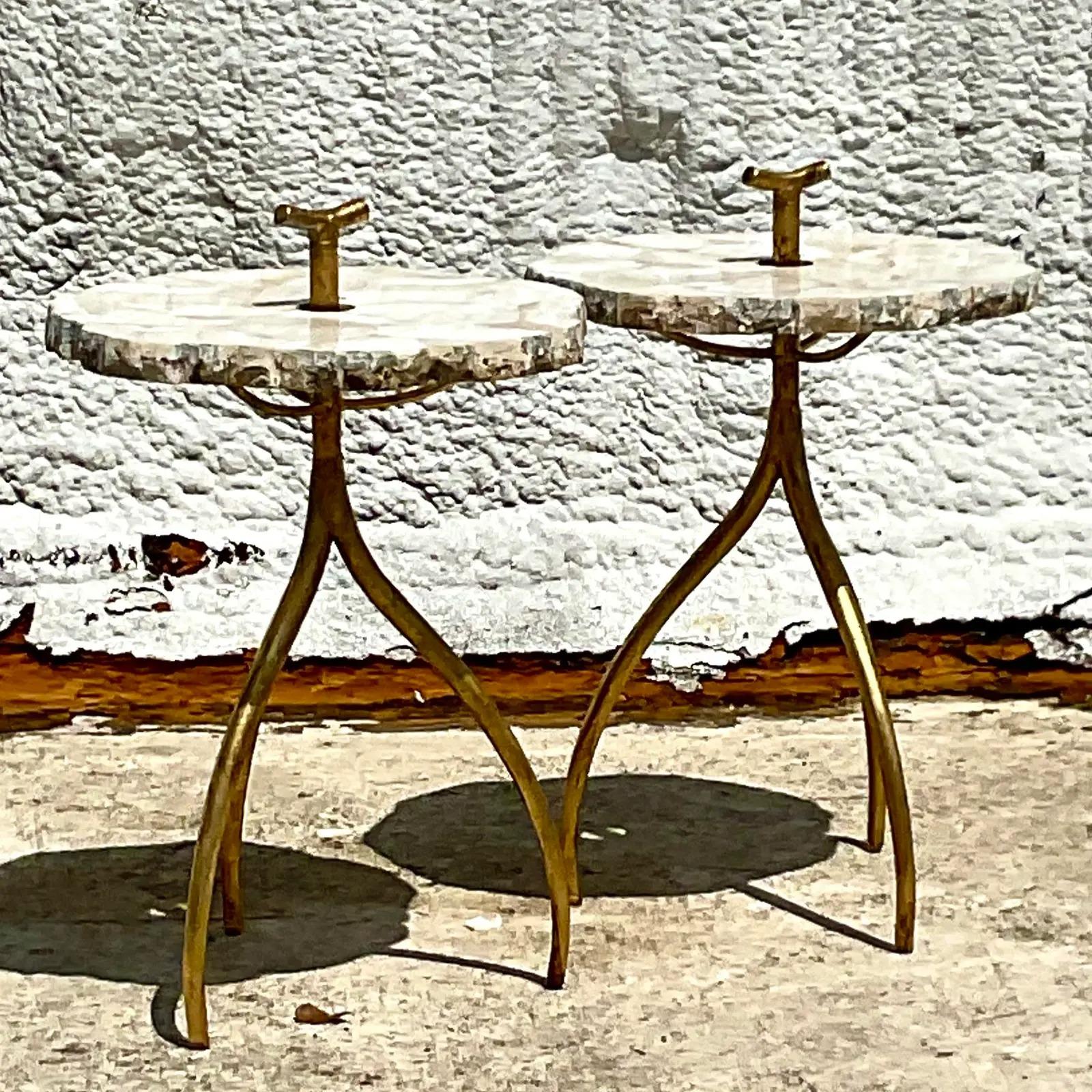 North American Vintage Palecek Clamshells in Marble Drinks Tables, a Pair