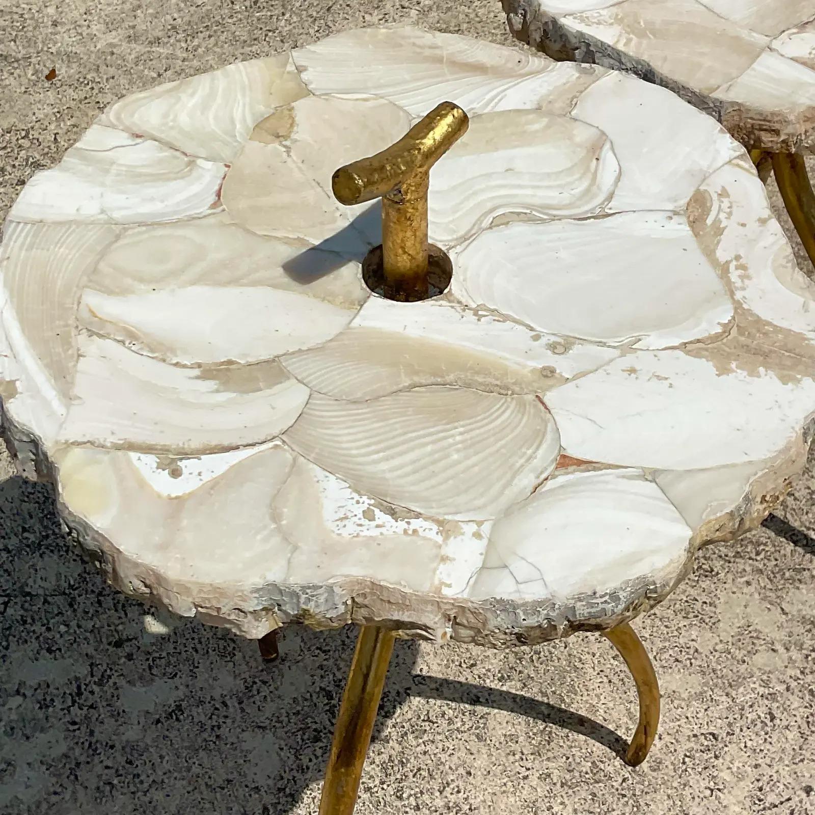 Vintage Palecek Clamshells in Marble Drinks Tables, a Pair In Good Condition In West Palm Beach, FL