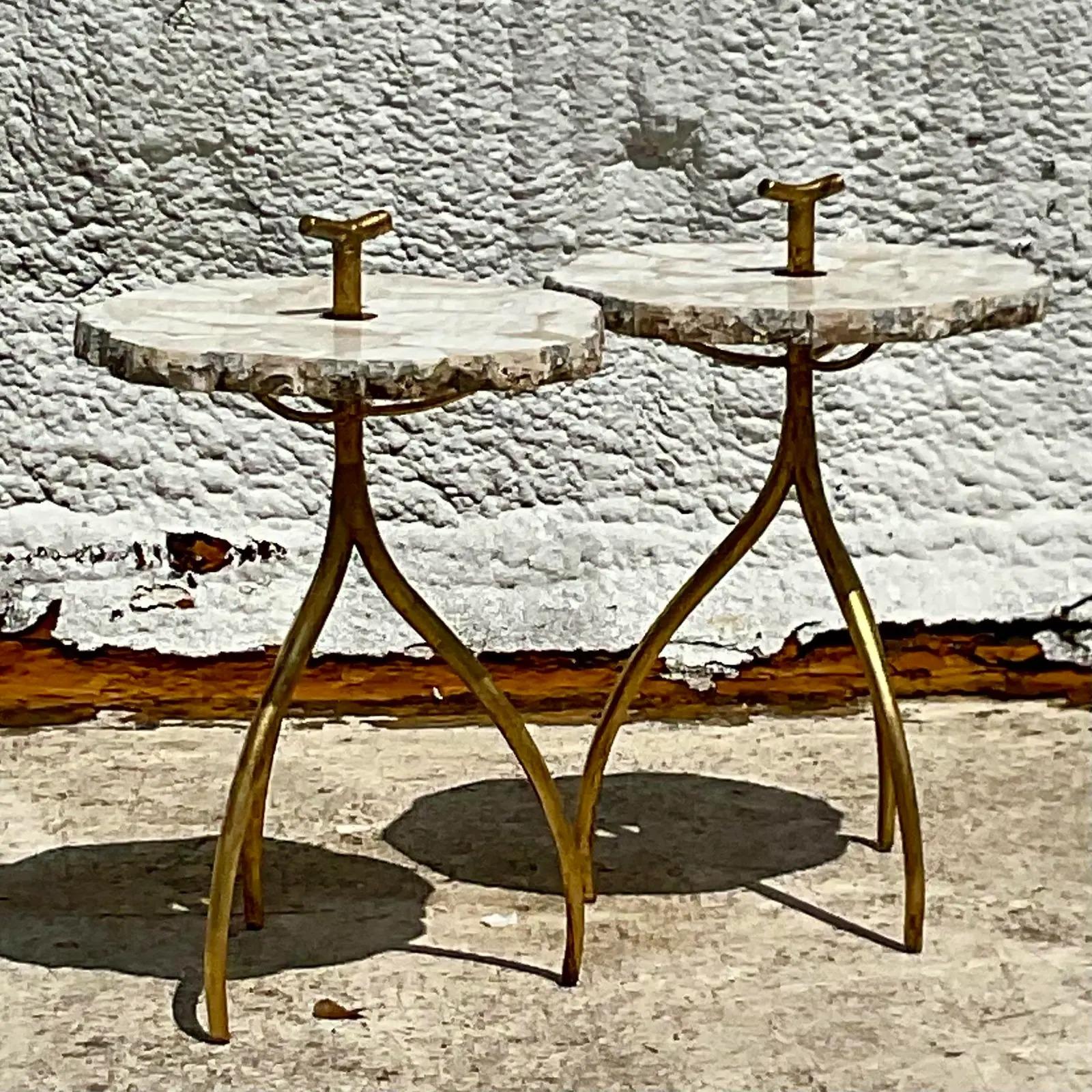 Vintage Palecek Clamshells in Marble Drinks Tables, a Pair 1
